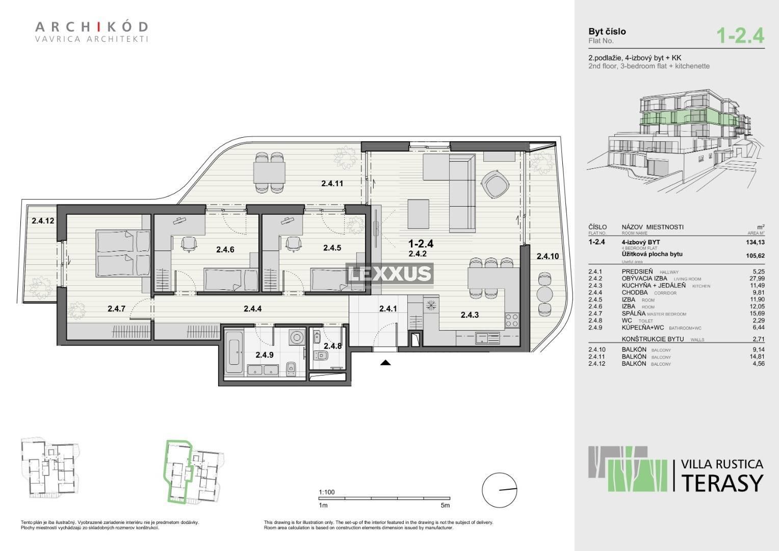 PREDAJ - 4-izbový byt v projekte VILLA RUSTICA - TERASY 1, Dúbravka