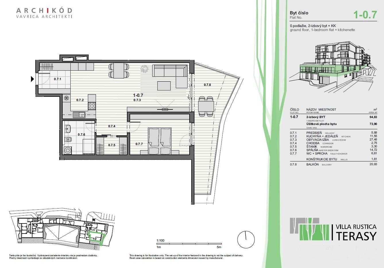 PREDAJ - 2-izbový byt v projekte VILLA RUSTICA - TERASY 1, Dúbravka